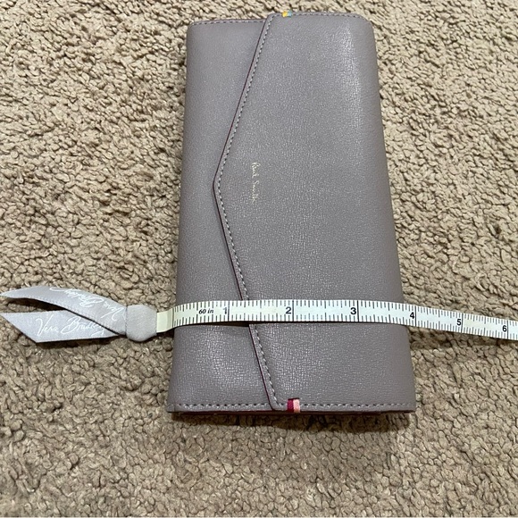 Paul Smith Highlight Stitch Long Wallet Gray Leather Card Coin Money Slots - Picture 13 of 14